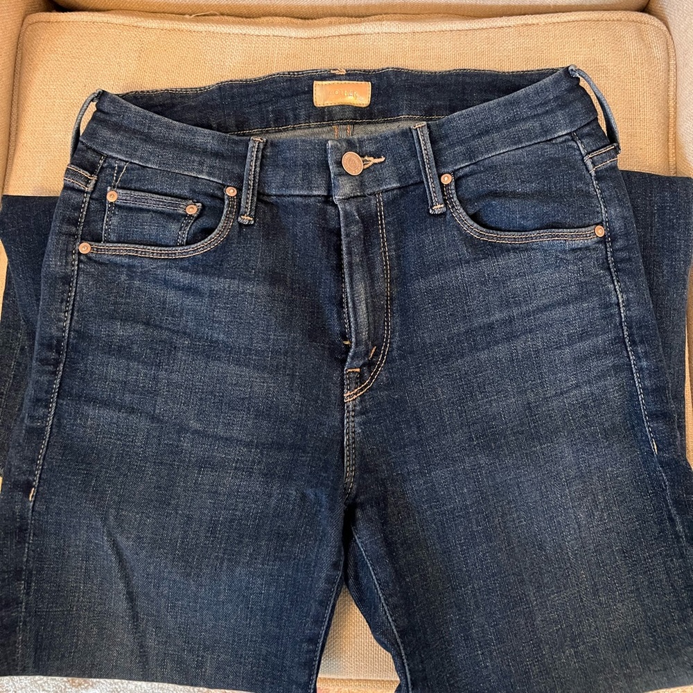 Mother Denim Looker Ankle Fray Dark Wash